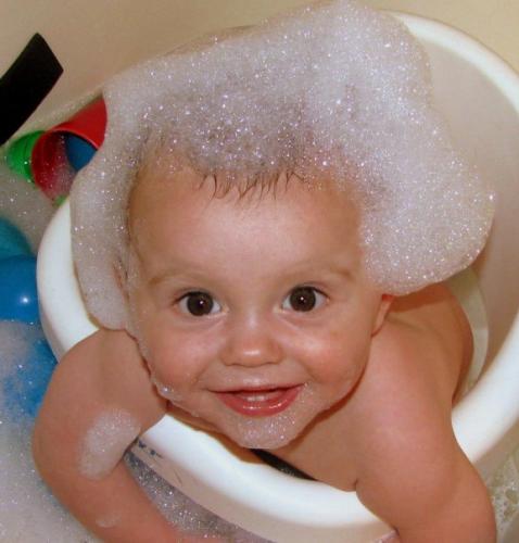 loved bubble baths with his bubbas